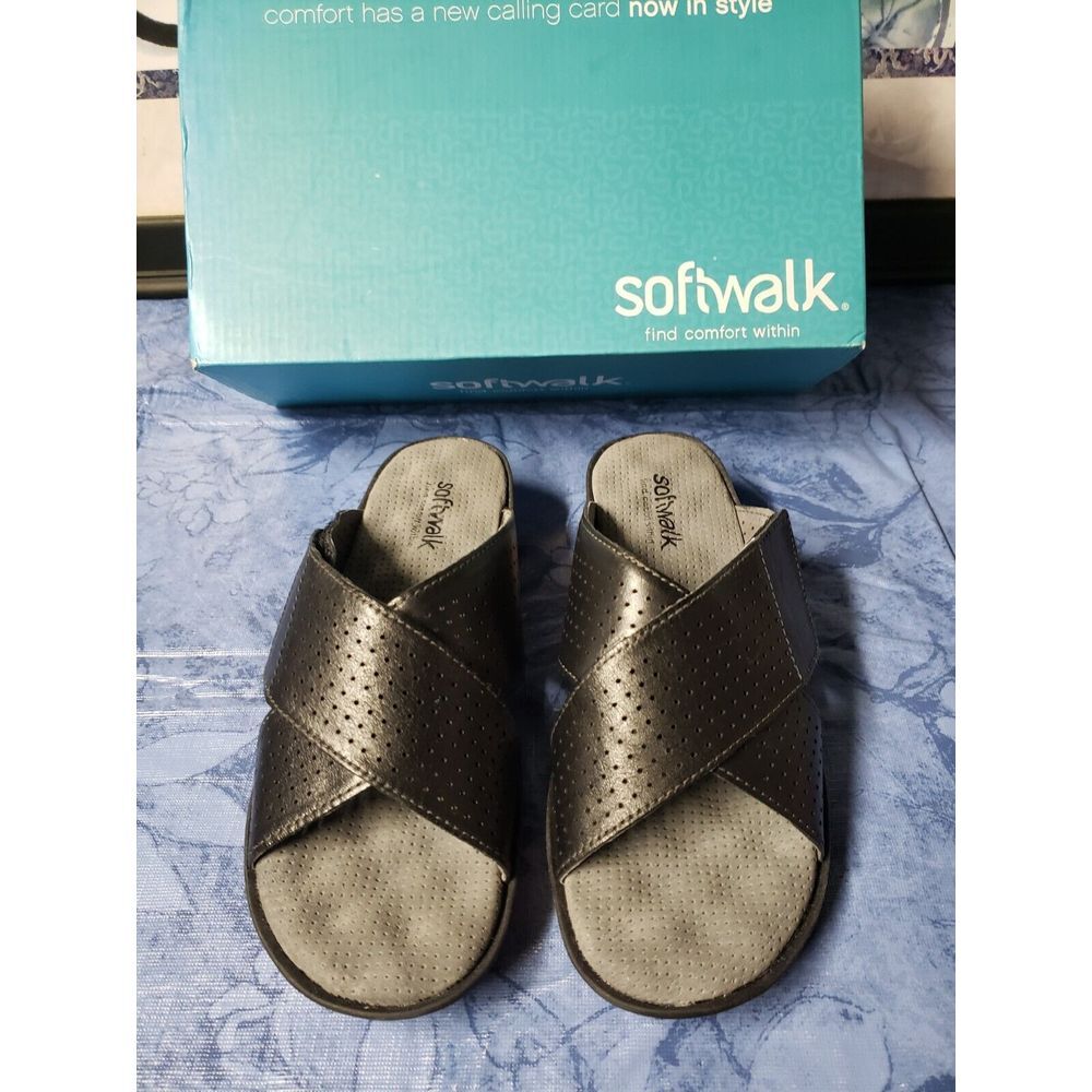 Softwalk‎ Women's Bozeman Slide Leather Sandal Black 5.5
